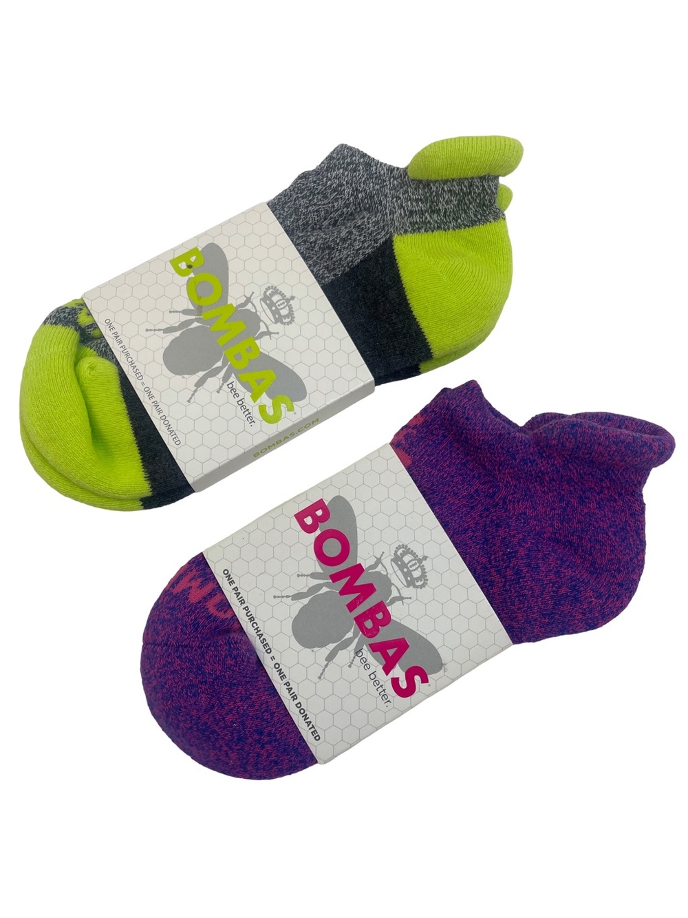 Bombas Women’s No-Show Socks - Lime Green and Purple (2-Pairs) Size Small